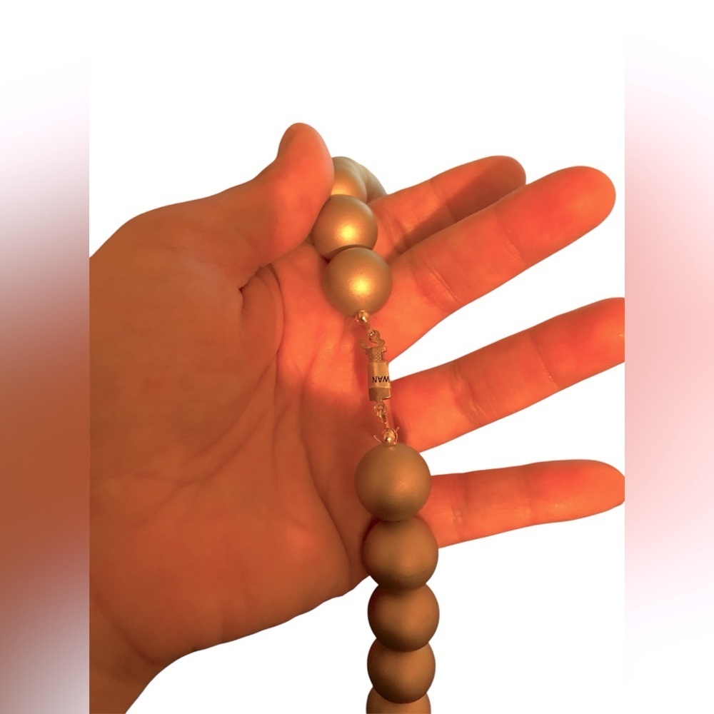 Champagne beads with large blue pendant Necklace - Picture 4 of 4